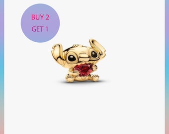 Stitch Heart Charm,Charms for bracelet,Silver Charm,Pandora Charm