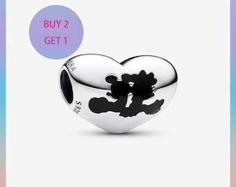 Mickey and Minnie Mouse Heart Charm, 925 Sterling Silver