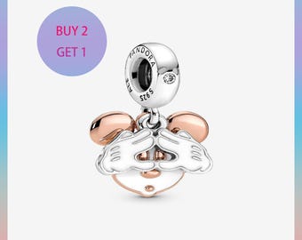 ミッキーマウス ダブルダングルチャーム、ブレスレット用チャーム、シルバーチャーム、パンドラチャーム