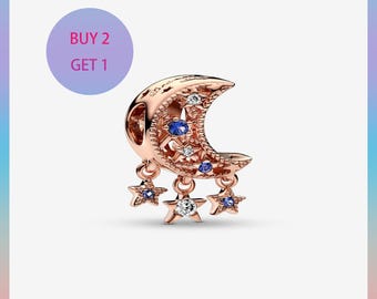 Star & Crescent Moon Charm,Charms for bracelet,Silver Charm,Pandora Charm