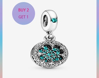 Lucky Four Leaf Clover Dangle Charm,Charms for bracelet,Silver Charm,Pandora Charm