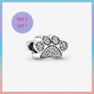 Glittrande tassavtryck-berlock, berlocker till armband, silverberlock, pandora-berlock