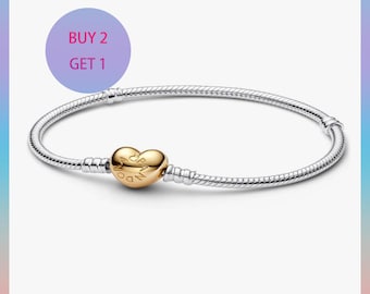 Pulsera de cadena de serpiente con cierre de corazón, plata de ley 925