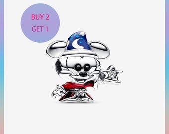 Ciondolo Topolino apprendista stregone, ciondoli per braccialetti, ciondoli in argento, ciondoli Pandora