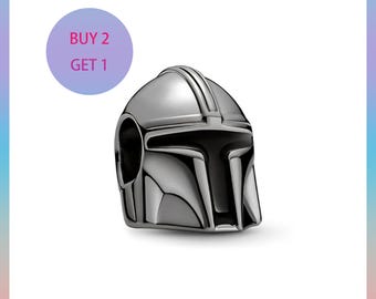 Charm de casco mandaloriano de Star Wars, charms para pulsera, charm de plata, charm de Pandora