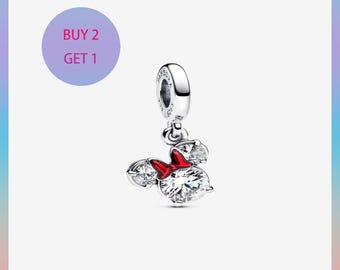 Minnie Mouse Silhouette bungelbedel, bedels voor armband, zilveren bedel, Pandora-bedel
