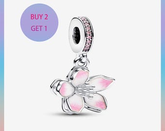 Blue Cherry Blossom 925 Sterling Silver Dangle Charm - Etsy Canada
