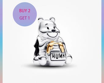 100th Anniversary Winnie the Pooh Lab-created Diamond Dangle Charm,Charms for bracelet,Silver Charm,Pandora Charm