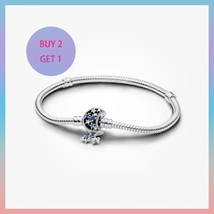 Pulsera de cadena de serpiente con cierre de luna brillante Moments, plata de ley 925