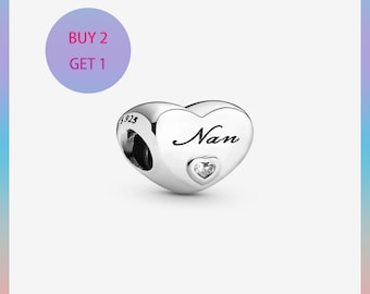 Nan Heart Charm,Charms for bracelet,Silver Charm,Pandora Charm