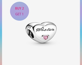 Sister Heart Charm,Charms for bracelet,Silver Charm,Pandora Charm