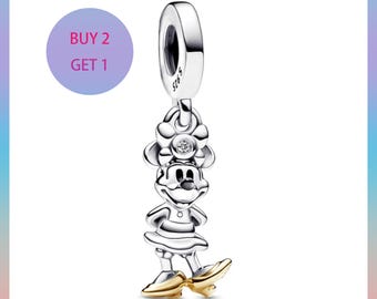 Minnie Mouse 925 Sterling Silver Dangle Charm, Sparkling Zircon