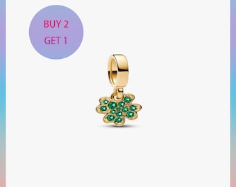Four-leaf Clover Dangle Charm,Charms for bracelet,Silver Charm,Pandora Charm