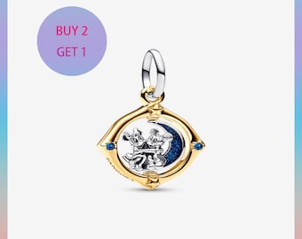 Mickey & Minnie Mouse Sterling Silver Spinning Moon Charm