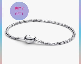 Pulsera de cadena de serpiente facetada con cierre de corazón, plata de ley 925