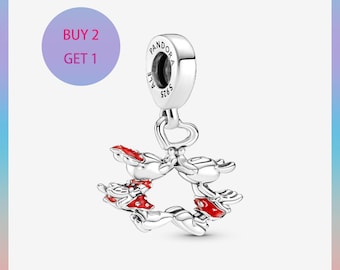 Mickey and Minnie Kissing Dangle Charm, Sterling Silver, Zircon