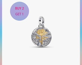 Rose Medallion Charm,Charms for bracelet,Silver Charm,Pandora Charm