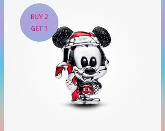 Ciondolo natalizio di Topolino, ciondoli per braccialetti, ciondoli in argento, ciondoli Pandora