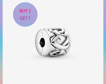 Klembedel geknoopte harten, bedels voor armband, zilveren bedel, Pandora-bedel