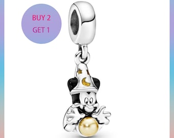 Ciondolo pendente in argento sterling con Topolino e Stregone