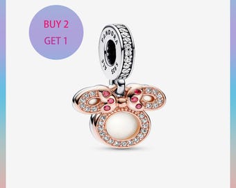 Minnie Mouse Silhouette Mom Double Dangle Charm,Charms for bracelet,Silver Charm,Pandora Charm