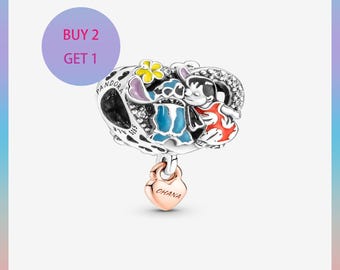 Ohana Lilo & Stitch Charm, 925 Sterling Silver,Charm for bracelet