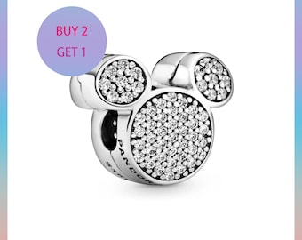 Mickey Mouse Icon Pavé Clip Charm,Charms for bracelet,Silver Charm,Pandora Charm