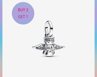 Sparkling Angel Dangle Charm,Charms for bracelet,Silver Charm,Pandora Charm