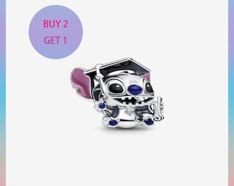 Stitch Graduation Charm,Charms for bracelet,Silver Charm,Pandora Charm