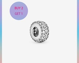 Clear Sparkle Spacer Charm Fits for Pandora Bracelet or Necklace