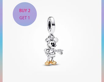 100th Anniversary Mickey Mouse Lab-grown Diamond Dangle Charm,Charms for bracelet,Silver Charm,Pandora Charm