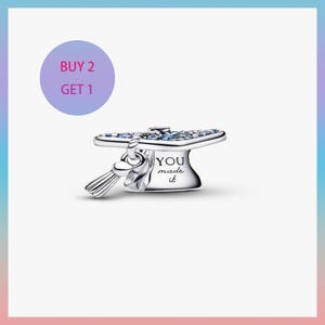Sparkling Blue 2026 Graduation Cap Charm,Charms for bracelet,Silver Charm,Pandora Charm