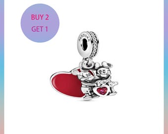 Mickey Mouse & Minnie Mouse Love Dangle Charm,Charms for bracelet,Silver Charm,Pandora Charm