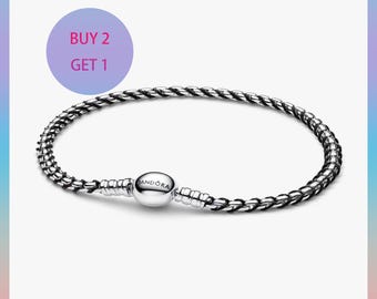 Pulsera de cadena con cordón negro, plata de ley 925