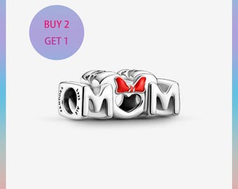Charm de Minnie Mouse con lazo y mamá, Charms para pulsera, Charm de plata, Charm Pandora