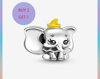 Dumbo Charm, 925 Sterling Silver and Zircon Bracelet Charm