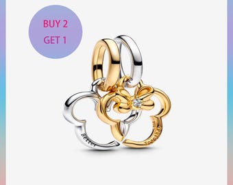 dije divisible de plata de ley de Mickey y Minnie Mouse