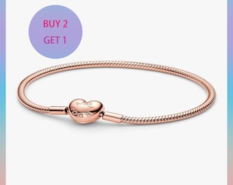 Pulsera de cadena de serpiente con cierre de corazón, plata de ley 925