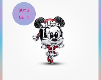Charm navideño de Minnie Mouse, Charms para pulsera, Charm de plata, Charm Pandora