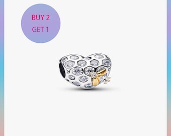 Bridgerton Honeycomb & Bee Heart Charm, Zircon Bracelet Charm