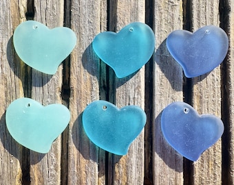 1 Piece Cultured Sea Glass Pendant, Top Drilled Large Flat Heart Pendant Bead - 30x30mm - Colour Options