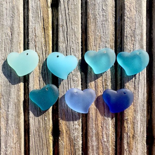 2 Pieces Cultured Sea Glass Puffed Heart Drilled - 18mm - Colour Options