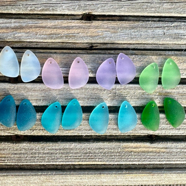 2 Pieces Cultured Sea Glass Eclipse Beads Drilled Earring Pair - 21x13mm Colour Options