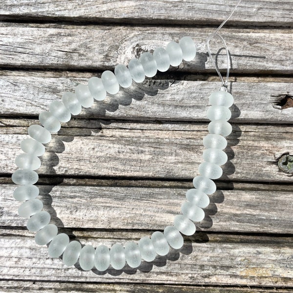 1 Strand Cultured Sea Glass Rondelle Spacer Beads - 8x5mm Seafoam / Coke Bottle