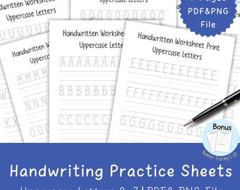 Handwriting Worksheet Print | Uppercase Alphabet Tracing |Practice Sheets | Printable Letter Tracing | Homeschool Writing Worksheets PDF