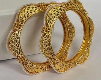 Conjunto de brazaletes indios Kada chapados en oro, joyería nupcial punjabi