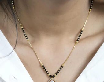 Collar de novia para mujer Ad Kundan magalsutra