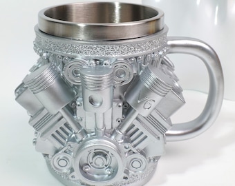 V8 Engine Resin Mug | 3D Engine Coffee Mug with Stainless Steel Interior | Gift for Car Enthusiasts and Mechanics | Father's Day Gift