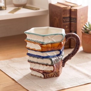 Keramisk 3D-staplad bokkaffekopp, personlig namngraverad boksmugg, personlig mysig bokmalspresent
