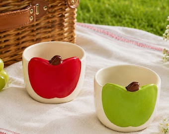 Custom Ceramic Apple Mug, Personalized Fruit Coffee Cup, Green Red Tea Cup